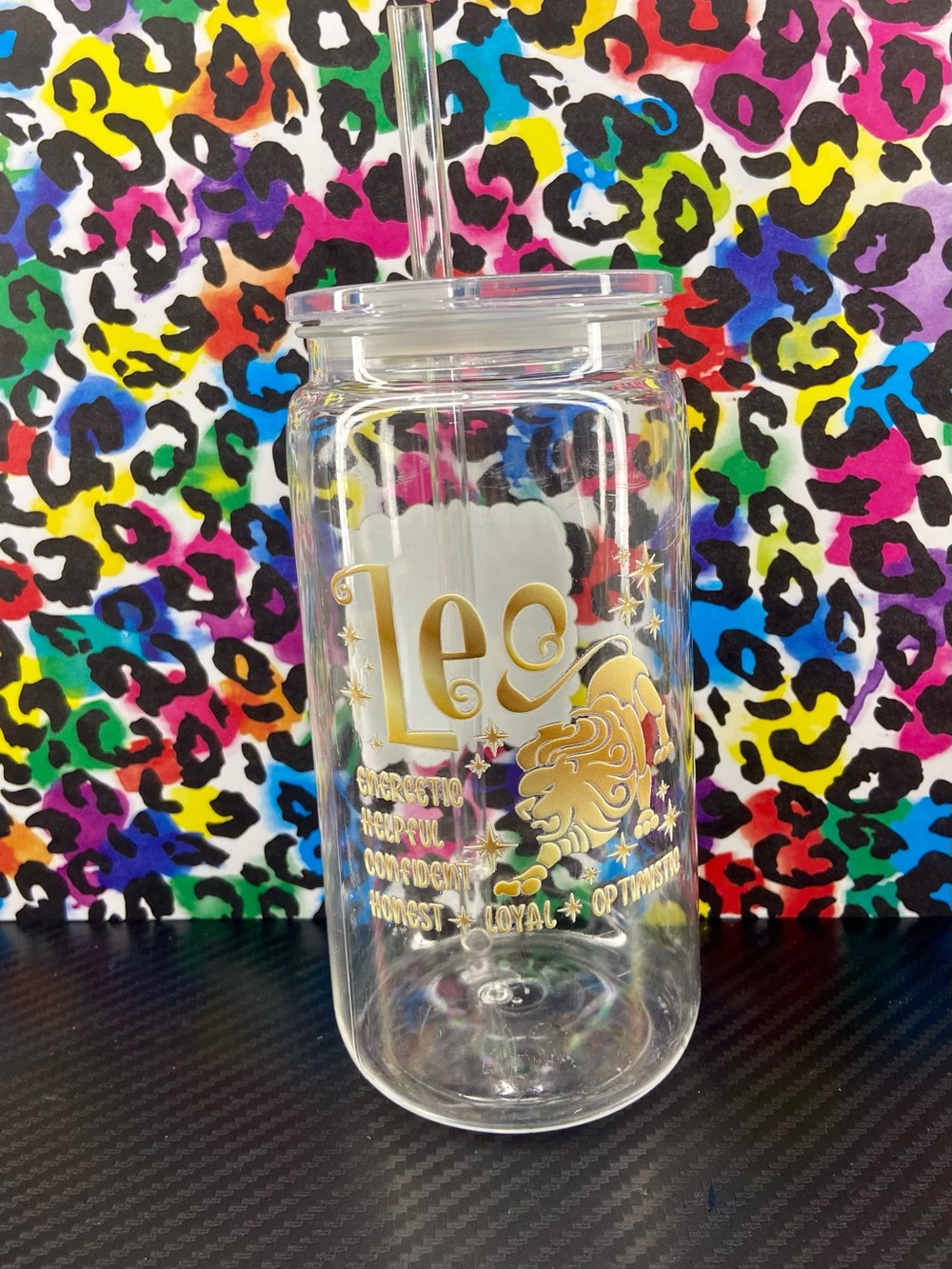 Clear Leo Zodiac Tumbler with Gold Accents